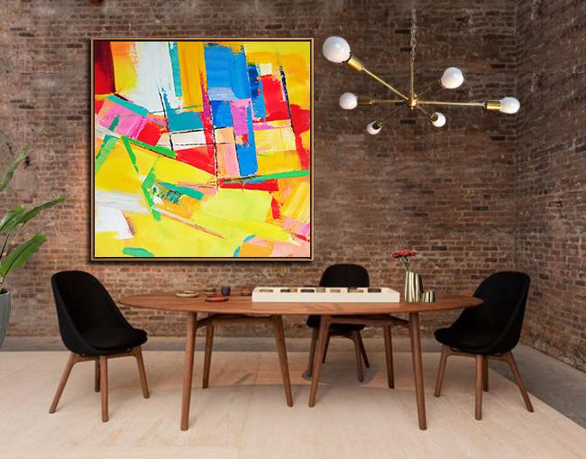 Extra Large Canvas Art,Oversized Palette Knife Painting Contemporary Art On Canvas,Huge Wall Decor,Yellow,Red,Blue,Pink,Light Green.etc
